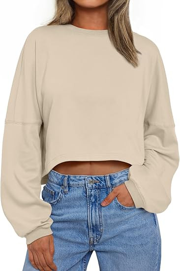Trendy Queen Cropped Sweatshirts for Women Oversized Crewneck Sweaters Long Sleeve Tops Fall Wint... | Amazon (US)