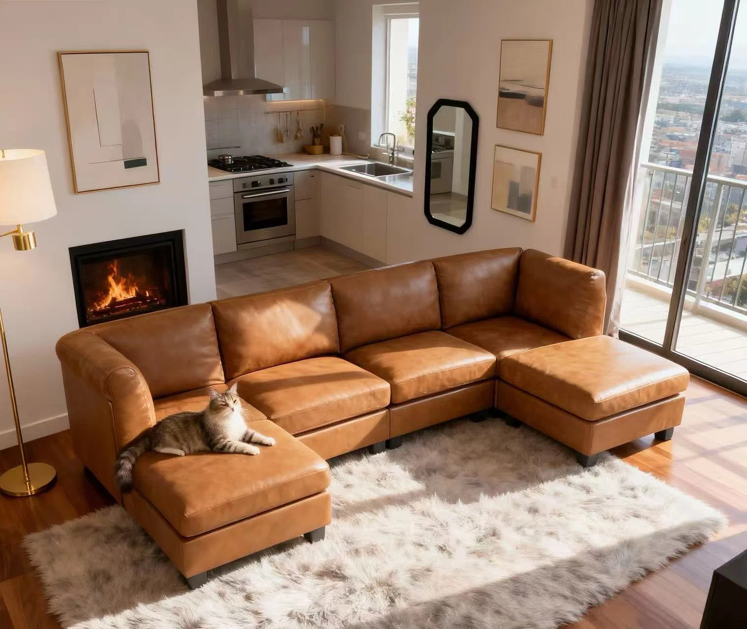 Angelamaria 120" Wide Faux Leather Modular Corner Sectional with Ottoman | Wayfair North America