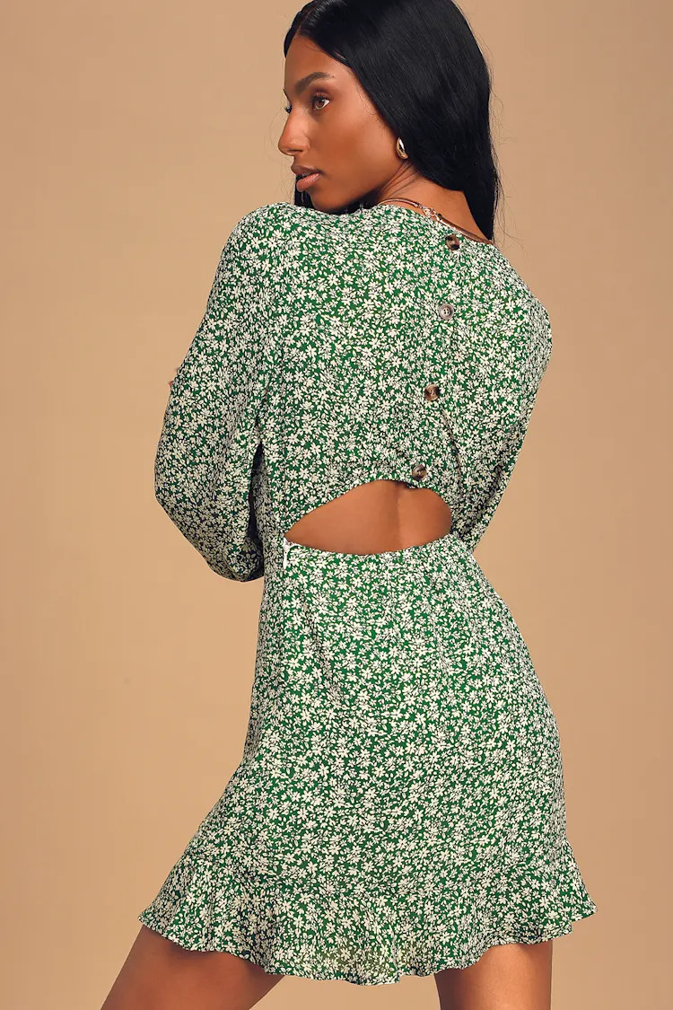 Blooming Darlin' Green Floral Print Ruffled Mini Dress | Lulus (US)