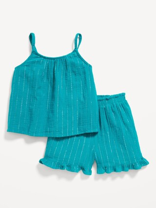 Sleeveless Metallic Double-Weave Top and Shorts Set for Toddler Girls | Old Navy (US)