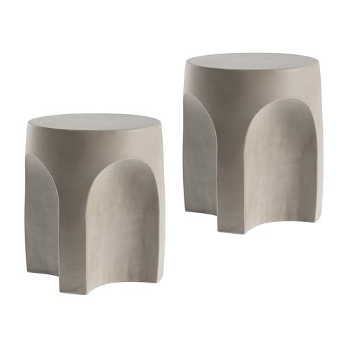 COSIEST Set of 2 Concrete Side Table Drum Shape, 2 Pieces Outdoor Side Table, Patio Accent Cement End Tables, Garden Decorative Stool, Plant Stand Drum Table, Grey | Amazon (US)