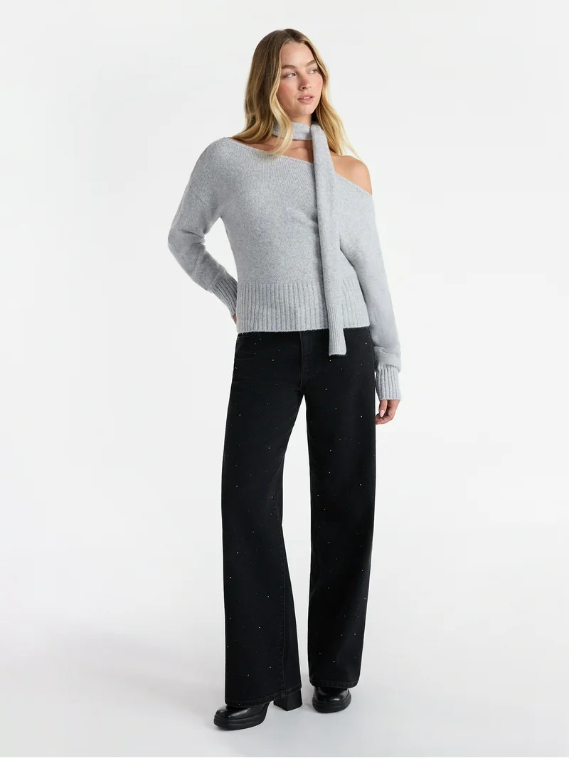 No Boundaries Scarf Sweater, Midweight, 2-Piece, Women’s | Walmart (US)