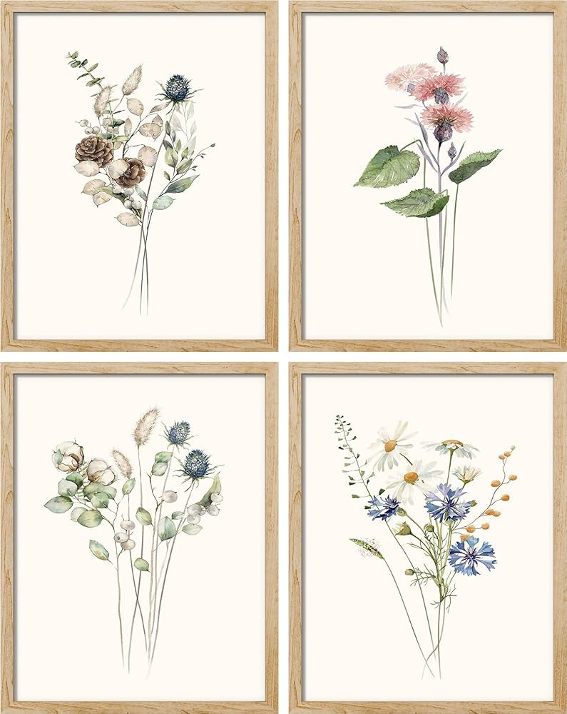 SIGNWIN Framed Forest Wildflower Collage Wall Art, Set of 4 Floral Botanical Print Wall Decor Pri... | Amazon (US)