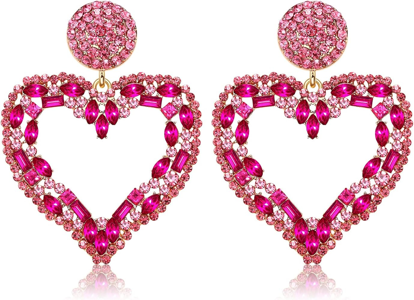 NLCAC Valentine's Day Heart Earrings Beaded Multi Stone Cluster Open Heart Drop Dangle Evening Ea... | Amazon (US)
