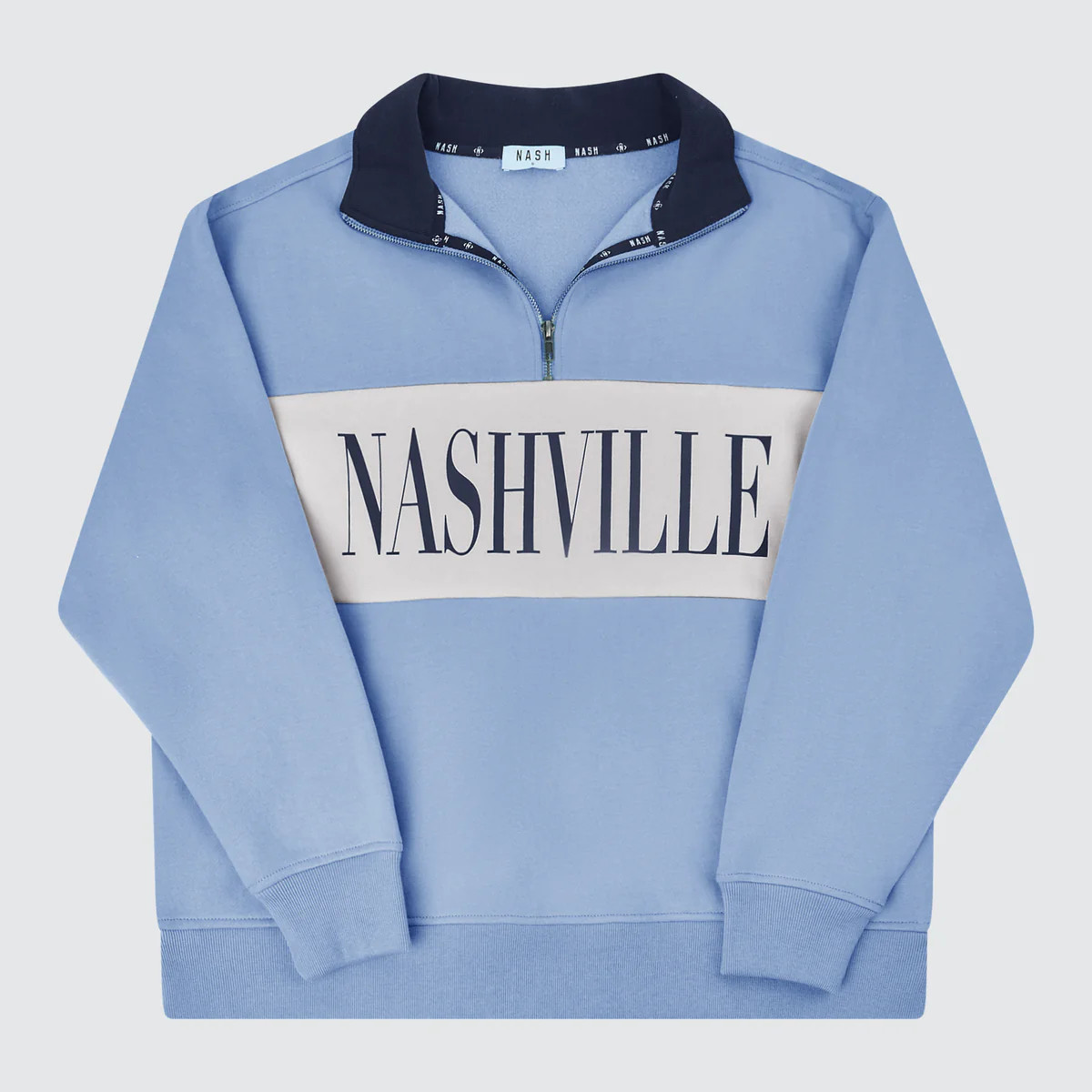 Callie Color Block Quarter Zip [Slate Blue/Cream] | The NASH Collection