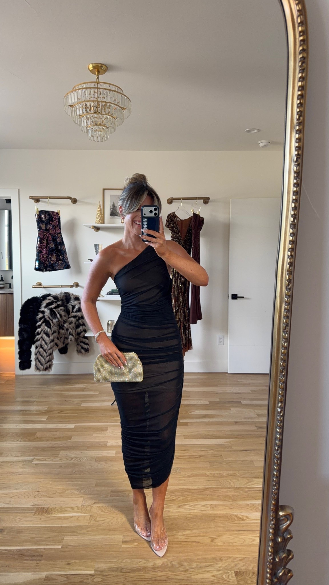 Black one shoulder sheer fitted holiday event dress 

Vici code: emerson35

Wearing my usual small

Wedding guest
One shoulder
Sheer
Asymmetrical
Holiday party
Special occasion 

#LTKHoliday #LTKFindsUnder100 #LTKParties