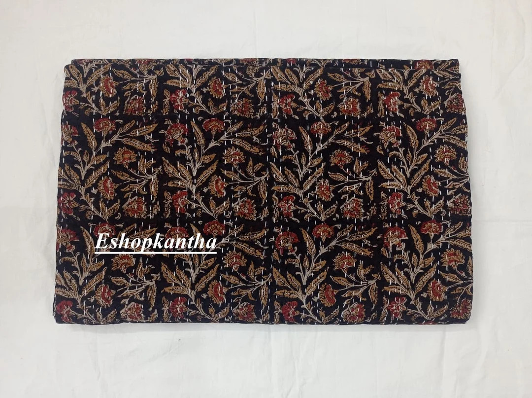 Black Kantha Quilt Bedspread Block Print Cotton Kantha - Etsy | Etsy (US)