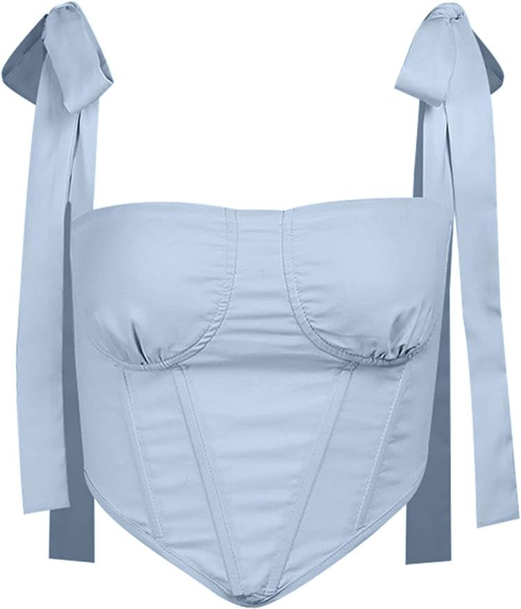 Avanova Women's Sexy Bustier Crop Top Strappy Tie up Shoulder Sleeveless Asymmetrical Clubwear | Amazon (US)