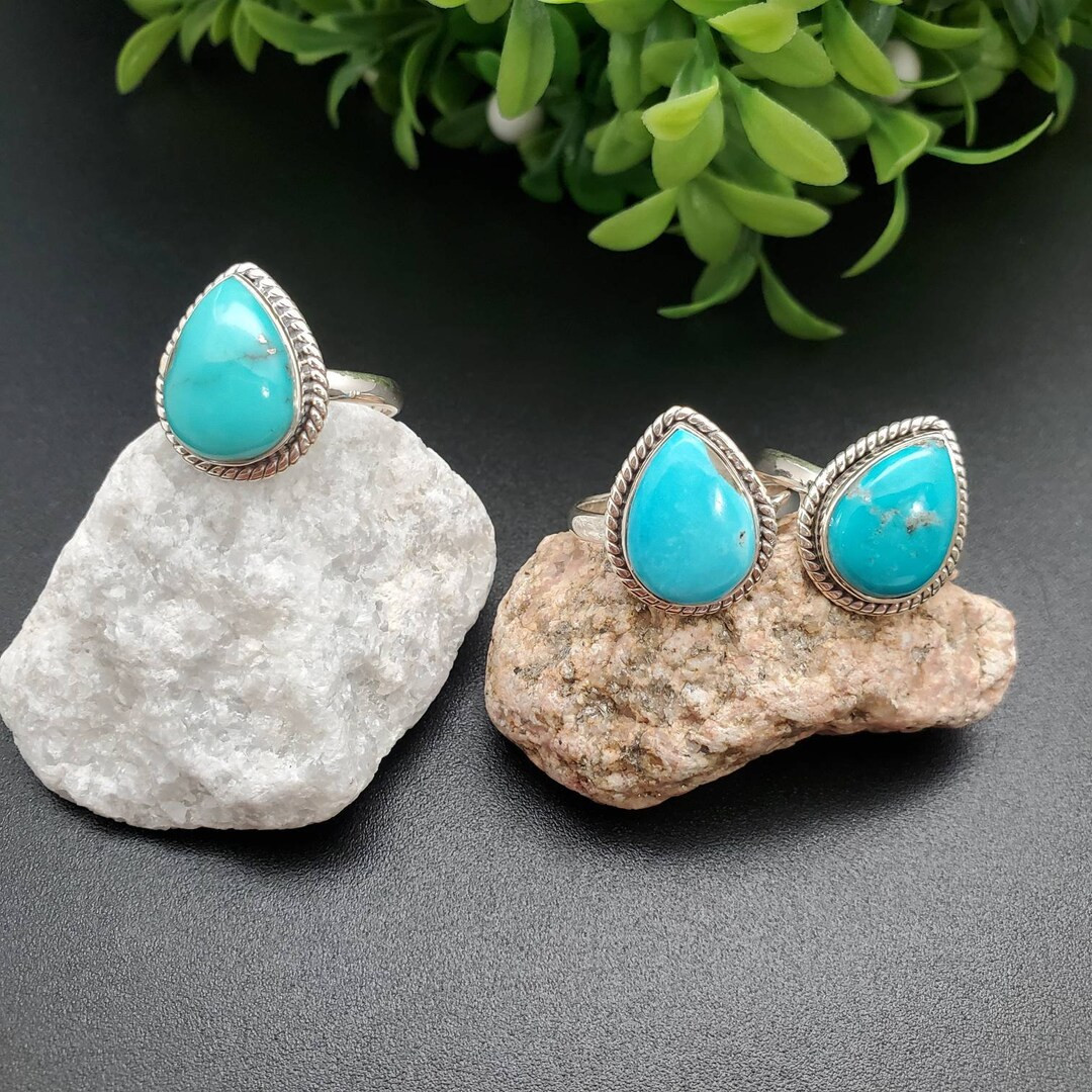 R-10378 | 10x14mm Teardrop Kingman Turquoise Ring | Sterling Silver Twist Wire Turquoise Ring | S... | Etsy (US)