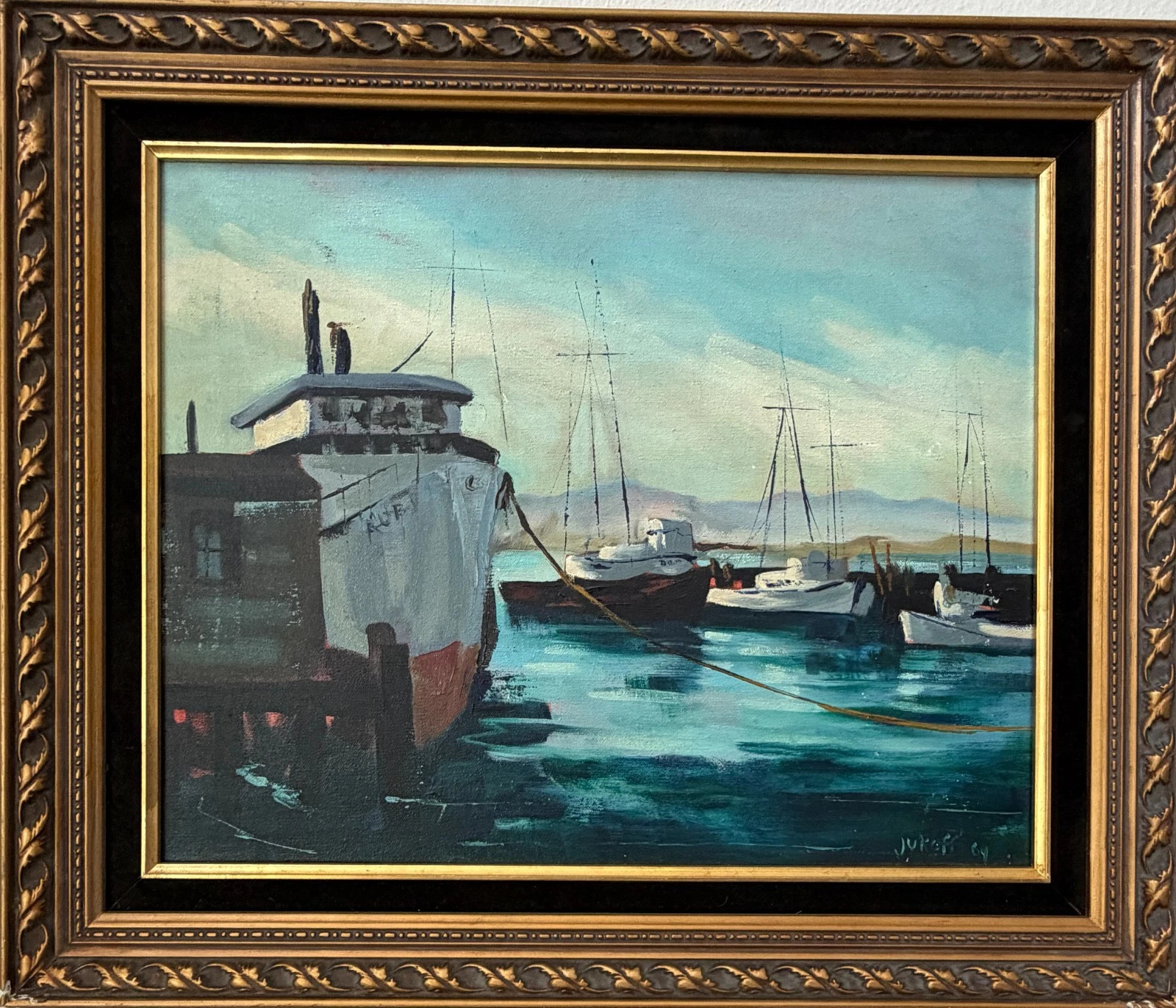 Vintage Mid Century Original Oil Painting Coastal Harbor Landscape Signed Framed | eBay | eBay US