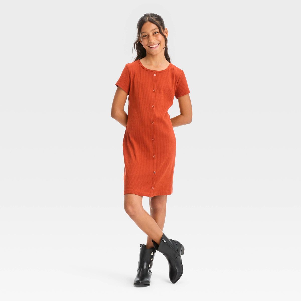 Girls' Fitted Button-Front Knit Dress - art class™ | Target