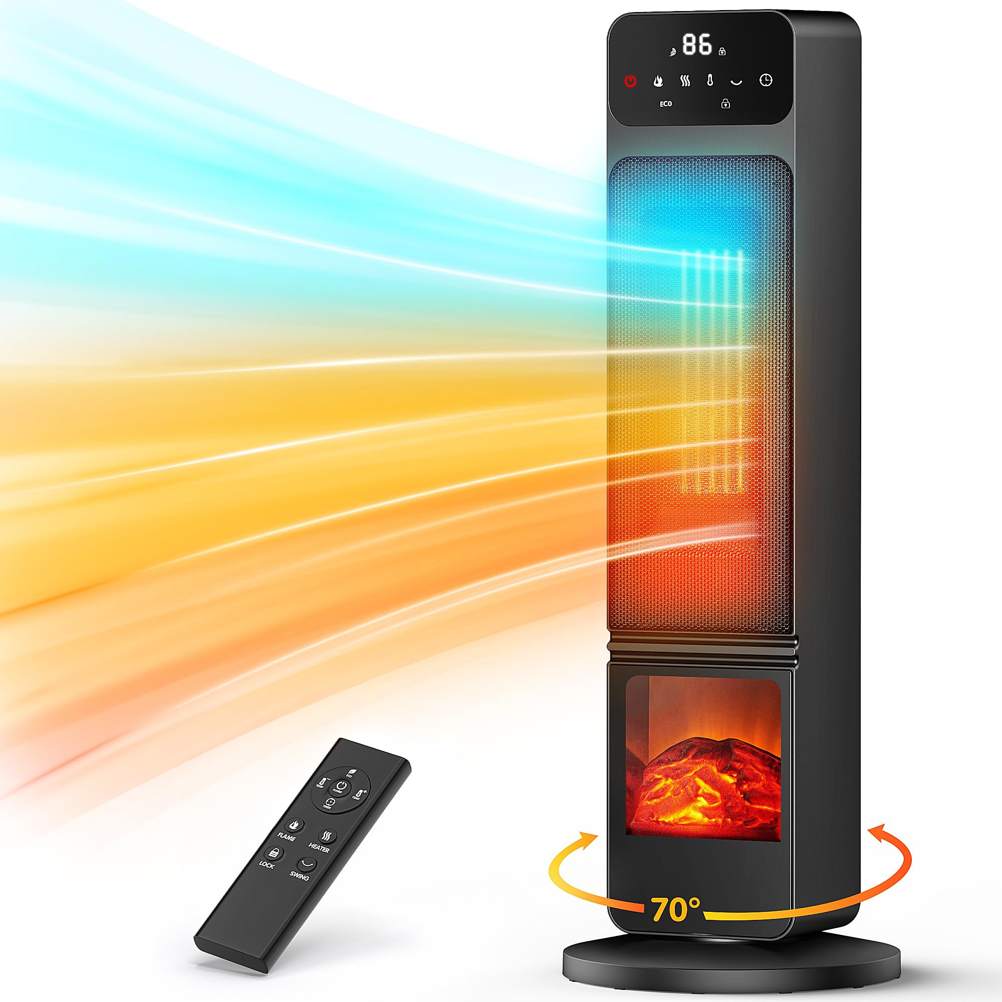 Tower Heaters for Indoor Use,1500W Portable Space Heater with 3D Flame & Remote, 90° Oscillation... | Amazon (US)