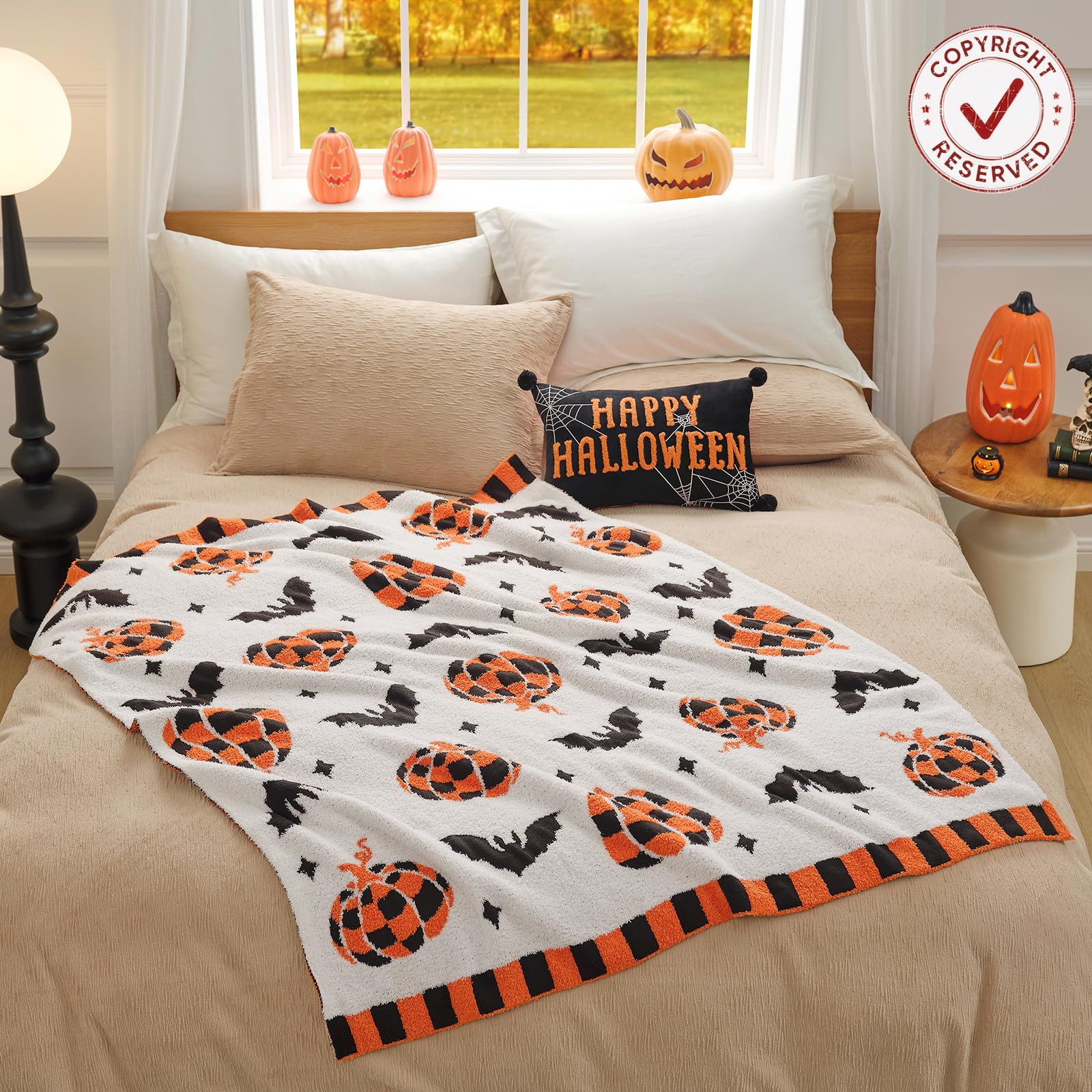 Snuggle Sac Halloween Throw Blanket Orange Pumpkin Blanket, Black Bat Halloween Throw Blanket for... | Amazon (US)