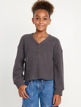Long-Sleeve Thermal-Knit Henley Top for Girls | Old Navy | Old Navy (US)