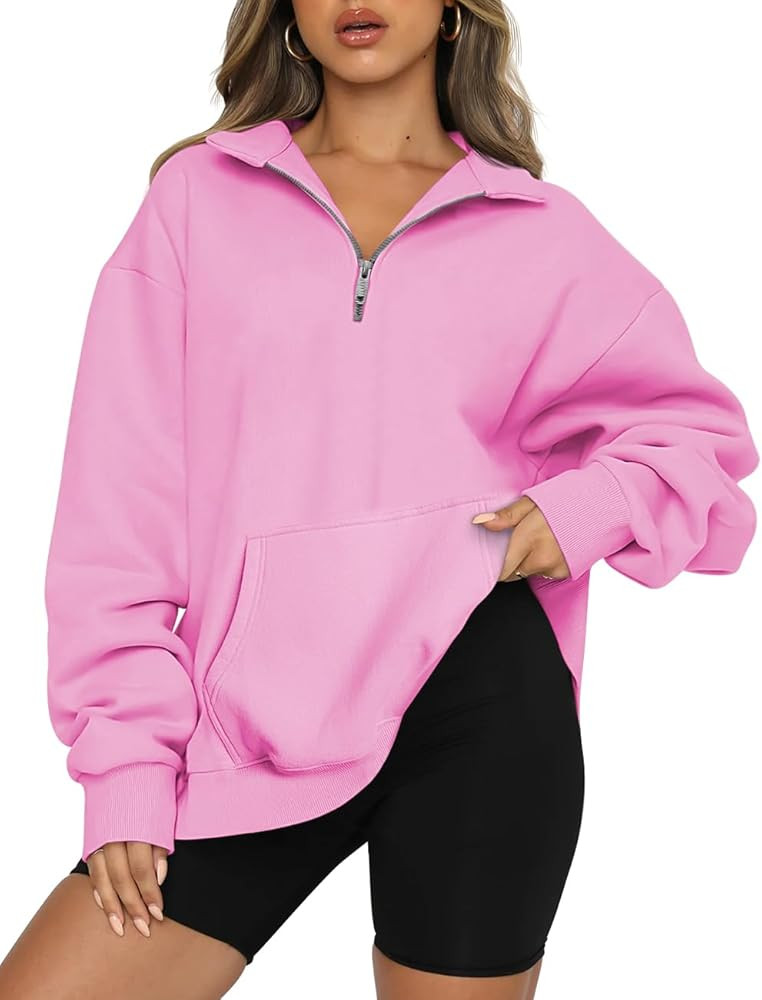 Trendy Queen Womens Quarter Zip Pullover Oversized Sweatshirts Pockets Half Zip Hoodies Crewneck ... | Amazon (US)