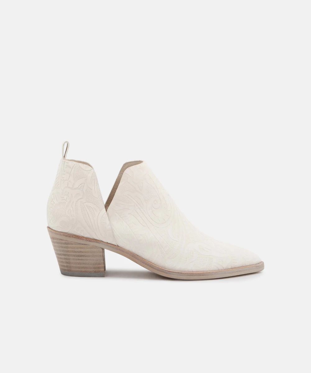 SONNI BOOTIES IN WHITE EMBOSSED LEATHER | DolceVita.com