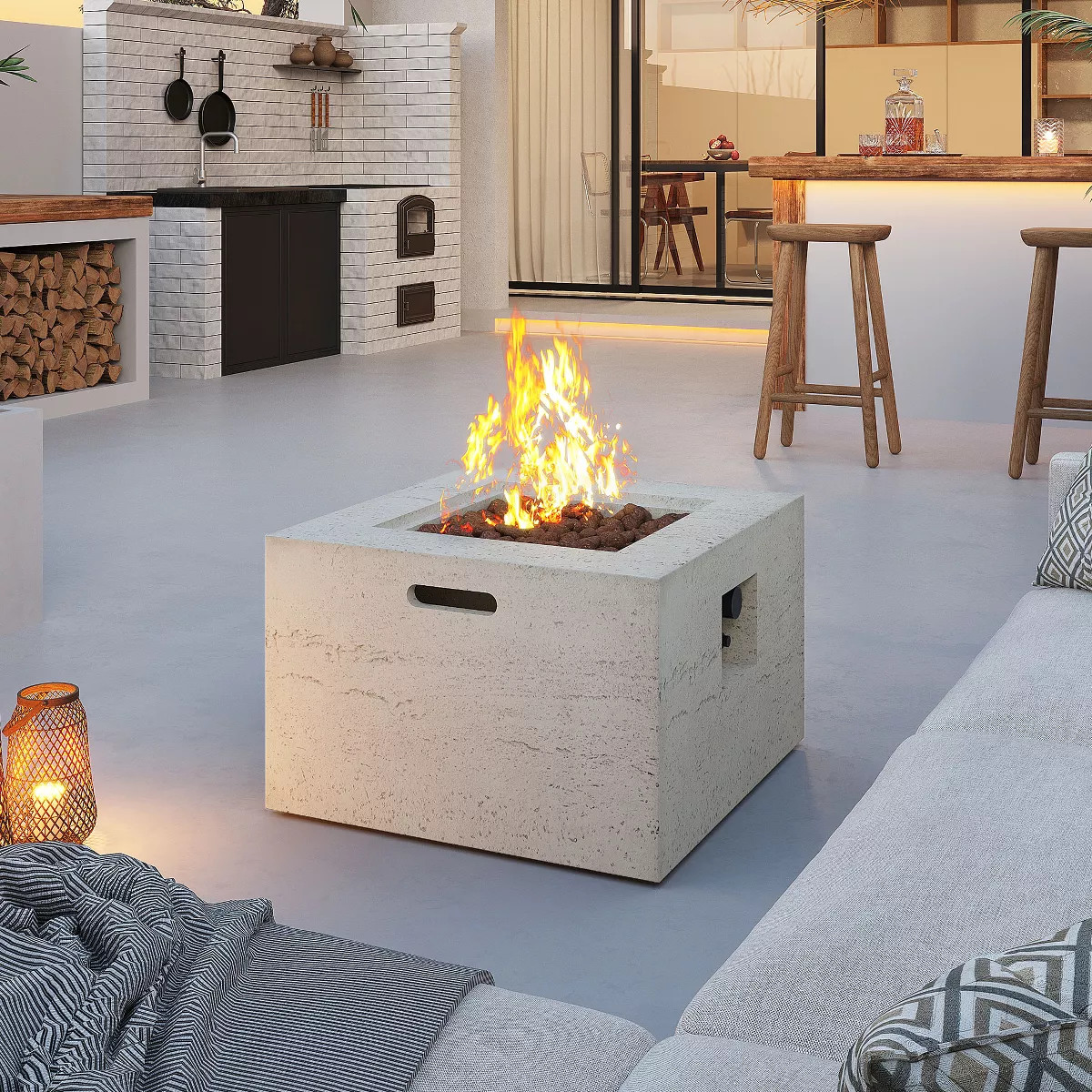 ModernLuxe Square Propane Fire Pit Table, 40,000 BTU Outdoor MGO Fireplace with Lava Rocks & Rain... | Target