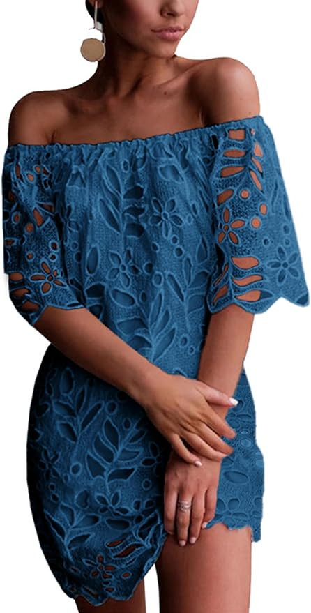 PRETTYGARDEN Women's Summer Off Shoulder Dresses Floral Lace Flare Short Sleeve Spring Vintage El... | Amazon (US)