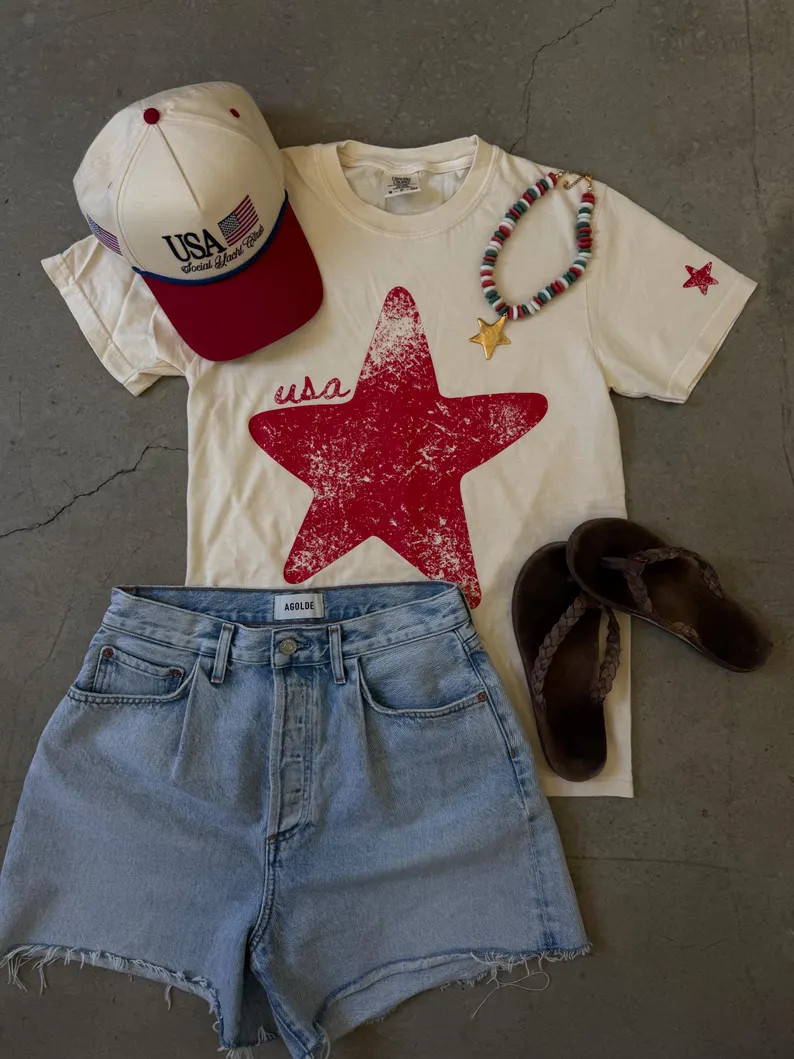 Americana Star Comfort Colors Tee | Vintage USA Graphic T-shirt | Patriotic Summer | Fourth of Ju... | Etsy (Global)
