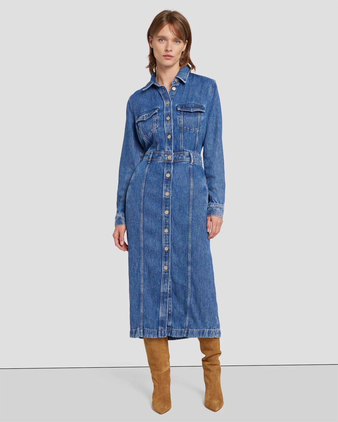 Denim Lustre Luxe Dress in Daylily | 7 For All Mankind