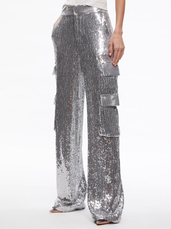 HAYES SEQUIN EMBELLISHED WIDE LEG PANT | Alice + Olivia