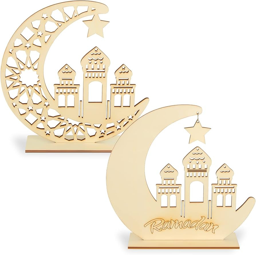 2 Sets Eid Mubarak Wooden Ornament Ramadan Hanging Plaque Ornament Moon Star Hanging Pendant for ... | Amazon (US)
