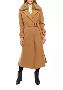 Women's Long Belted Fur Collar Coat | Belk