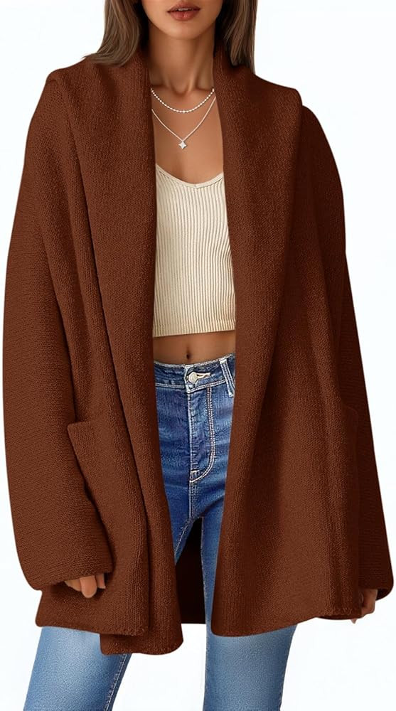 Saodimallsu Womens Open Front Knit Cardigans Oversized 2025 Fall Lapel Hooded Long Sweater Coats ... | Amazon (US)
