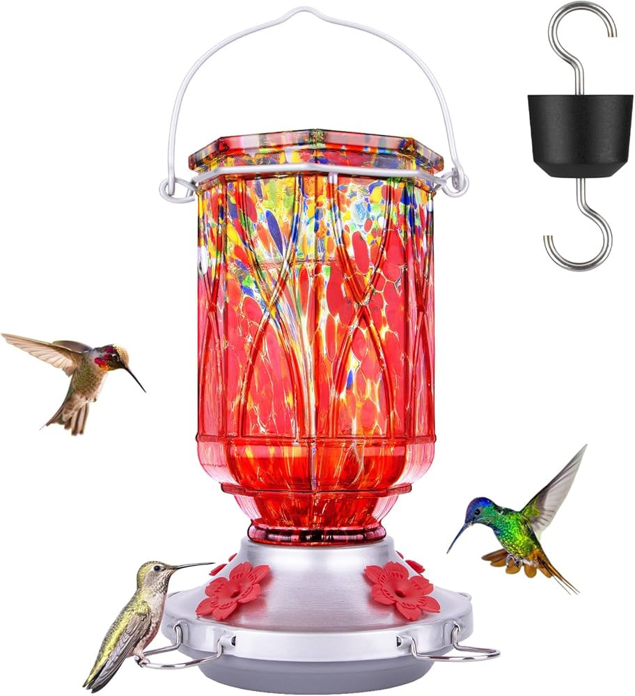 Hummingbird Feeders for Outdoors with Ant Moat, XAROO Hand Blown Glass Hummingbird Feeder, 4 Feed... | Amazon (US)