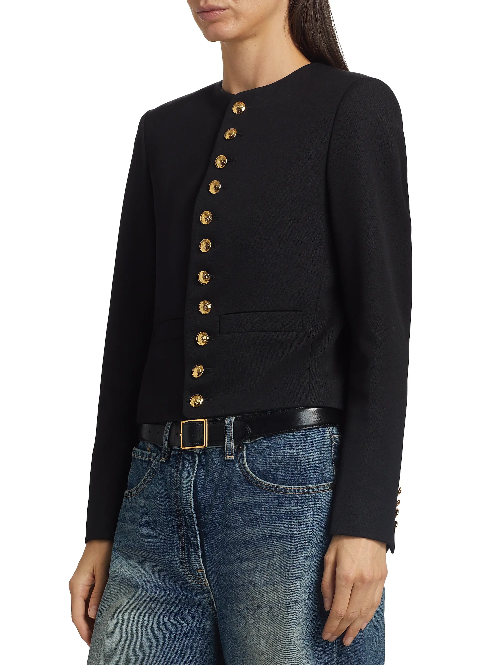 Patti Wool Button-Front Crop Jacket | Saks Fifth Avenue