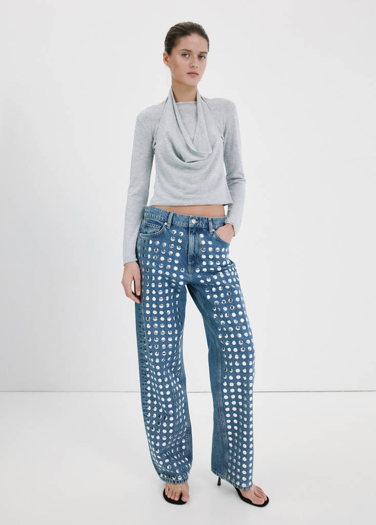 Straight-fit jeans with studs medium blue - Women - 0 - MANGO | Mango (US/MX/AU)