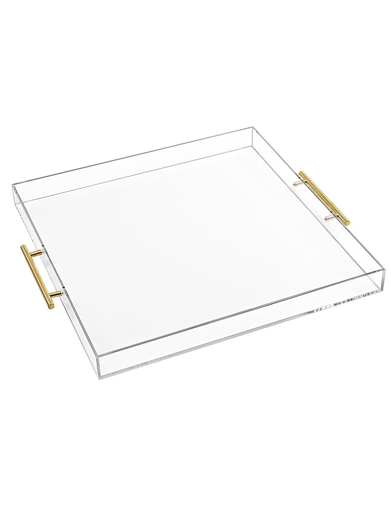 Extra Large Clear Acrylic Serving Tray (18×18 Inches) with Gold Handles Spill Proof Acrylic Over... | Amazon (US)