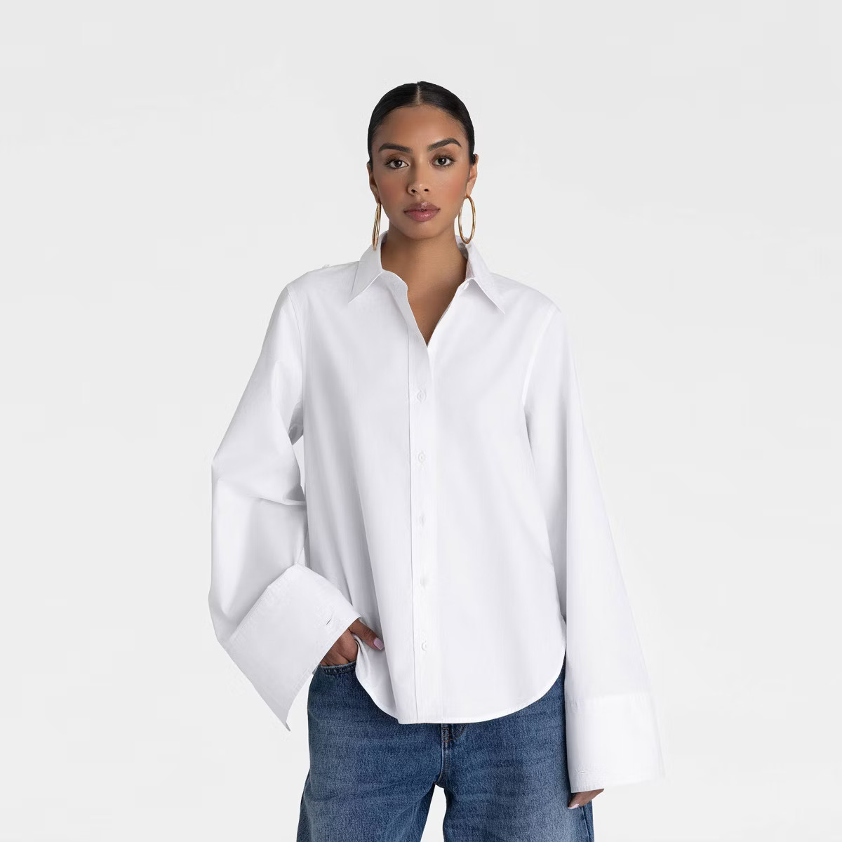 KBB by KAHLANA Women's Long Sleeve 'The A-Line Shirt' - White | Target