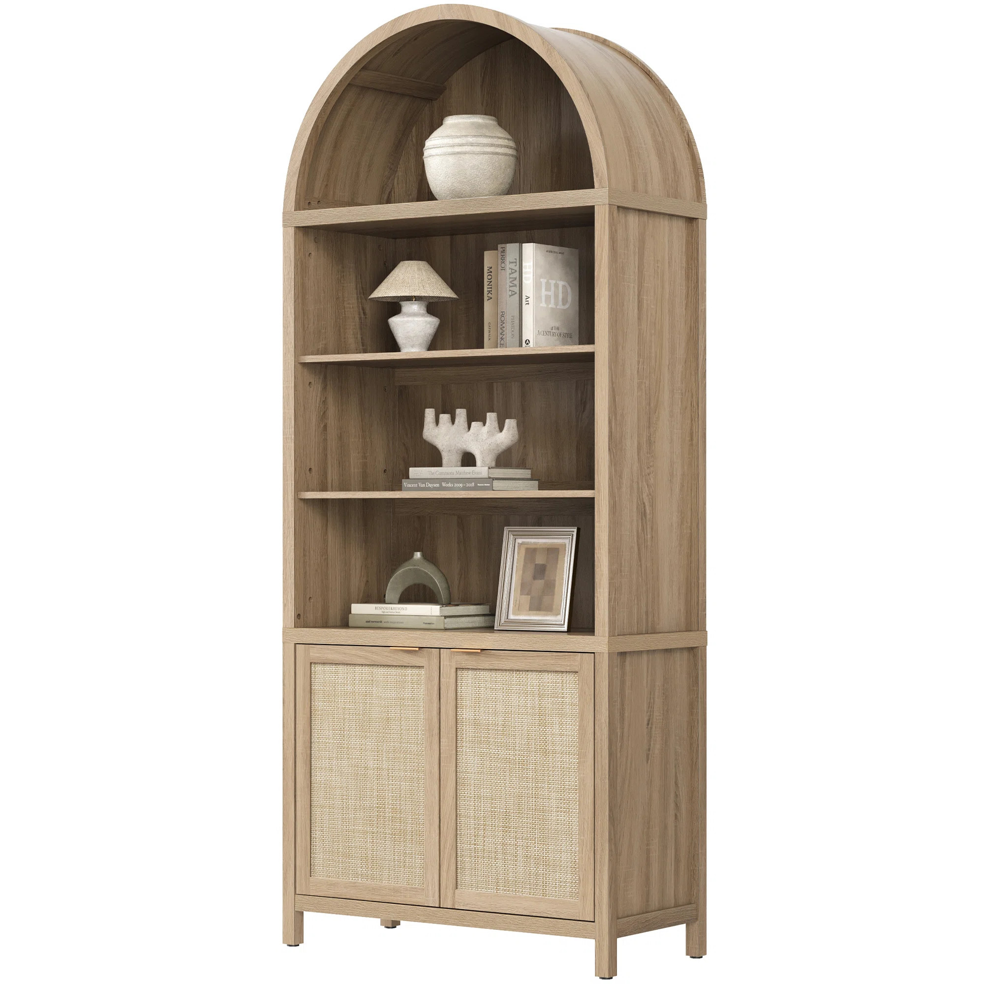 84.25''H Rattan Arched Bookcase With Adjustable Shelf | Wayfair North America