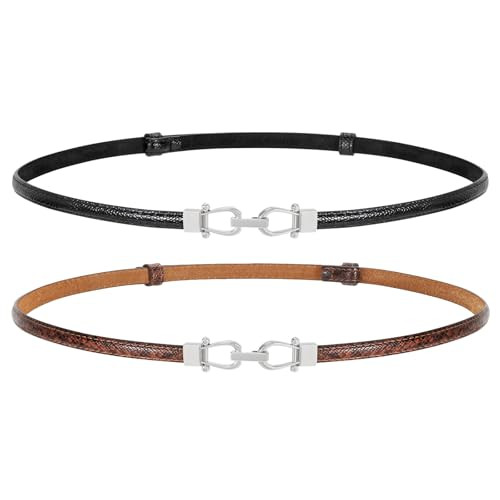 JASGOOD Leather Skinny Belts for Women Plus Size Ladies Thin Waist Belts Adjustable for Jeans Pants Dresses with Silver Buckle | Amazon (US)