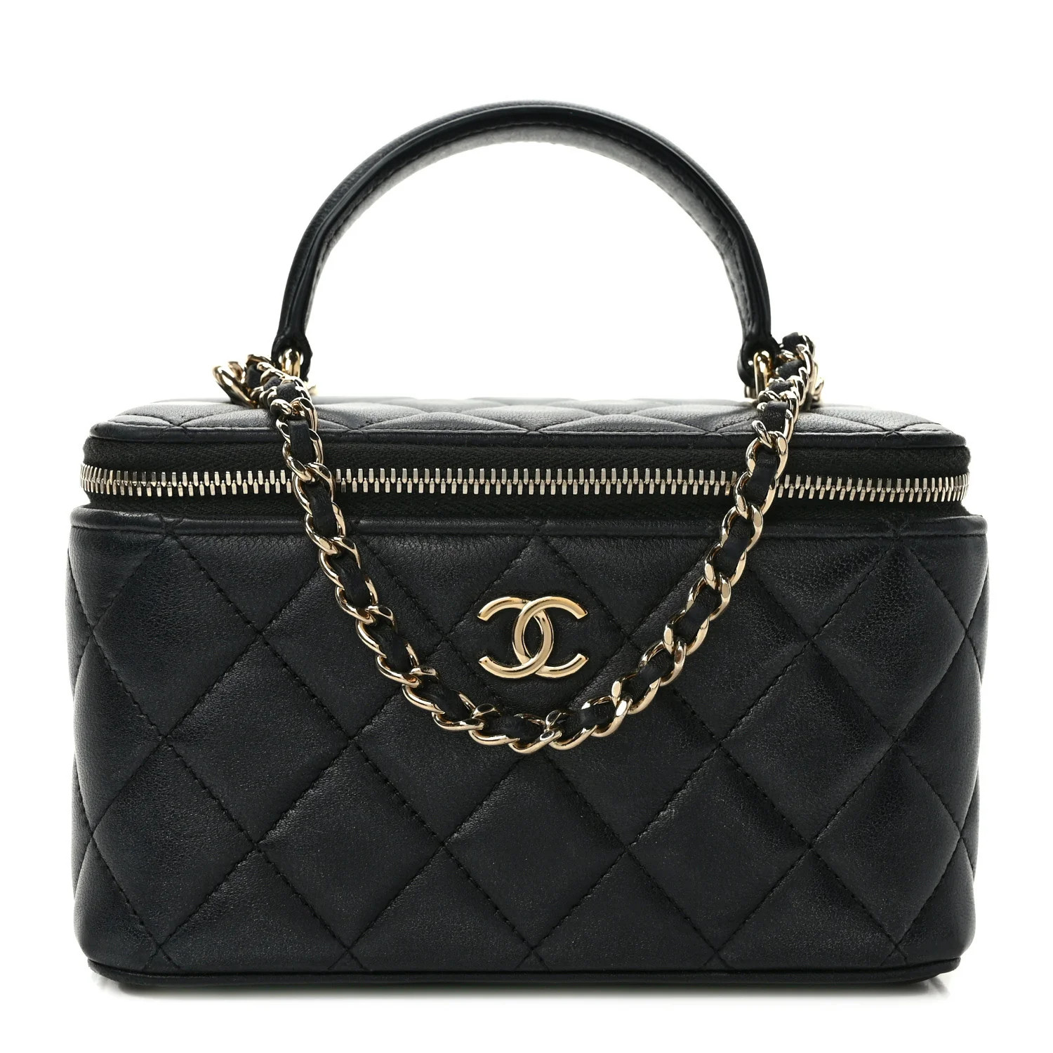 Lambskin Quilted Small Top Handle Vanity Case With Chain Black | FASHIONPHILE (US)