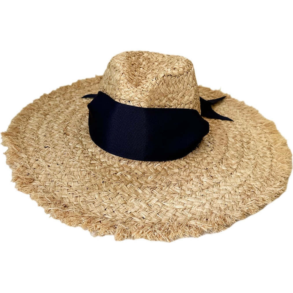 Women's The Hydrangea Wide Grosgrain Ribbon Sun Hat, Navy | Maisonette
