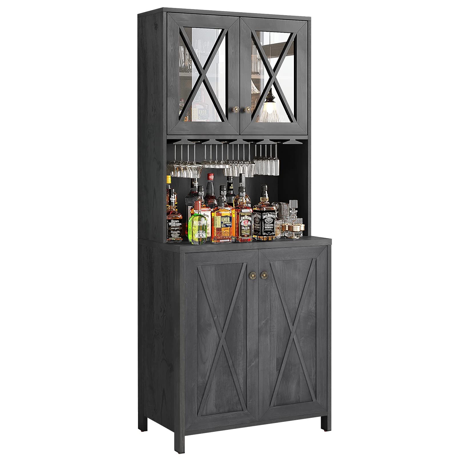 YITAHOME Farmhouse Bar Cabinet for Liquor and Glasses, Dining Room Kitchen Cabinet with Wine Rack... | Amazon (US)
