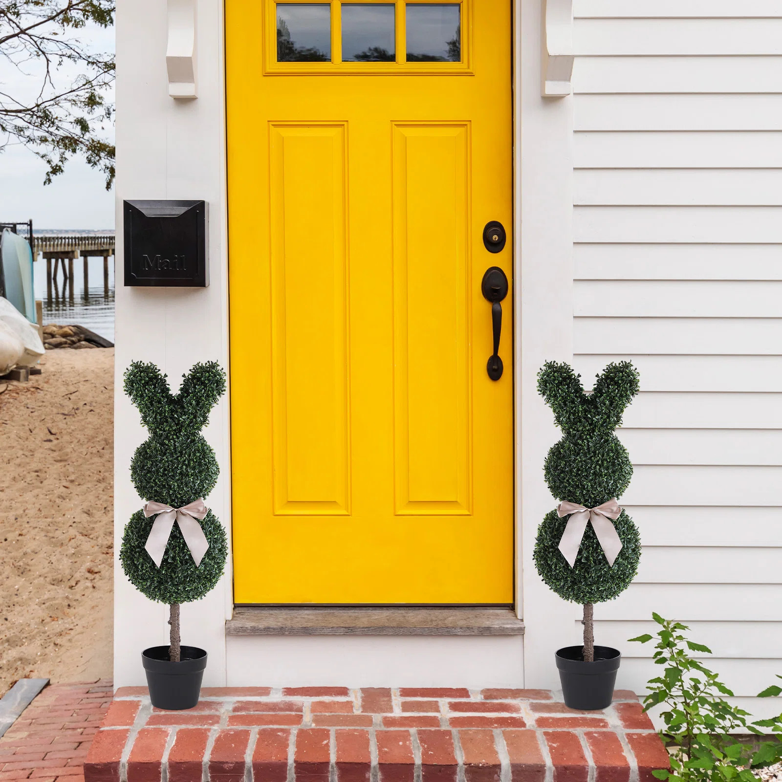 3Ft Artificial Bunny-Shaped Boxwood Topiary Tree Front Porch Decor Tree Potted (Set of 2) | Wayfair North America