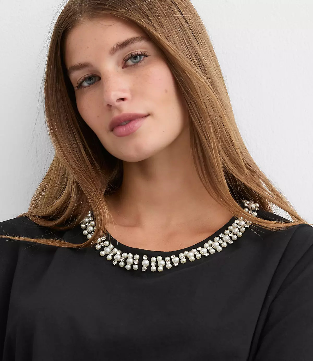 Pearlized Sparkle Neck Tee | LOFT