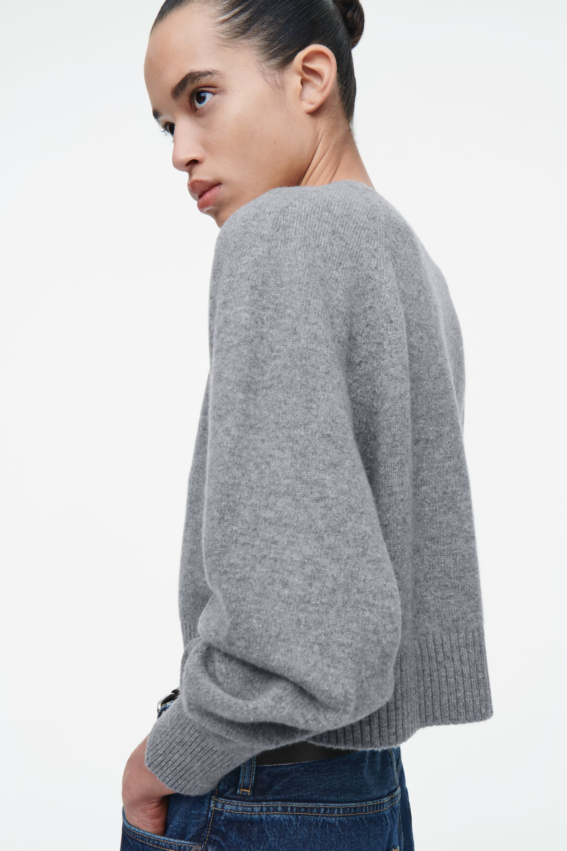 CROPPED WOOL CARDIGAN - GREY MÉLANGE | COS | COS (AU)