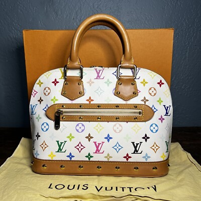 Louis Vuitton Alma PMTop Handle Bag White Multicolour Leather Monogram Murakami  | eBay | eBay US
