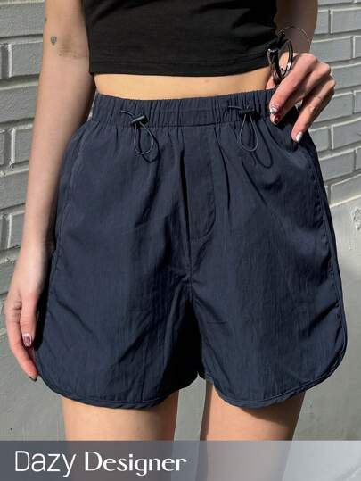 Dazy Designer Women's Fashionable Loose Fit Solid Color Shorts With Drawstring Waist Design Summe... | SHEIN