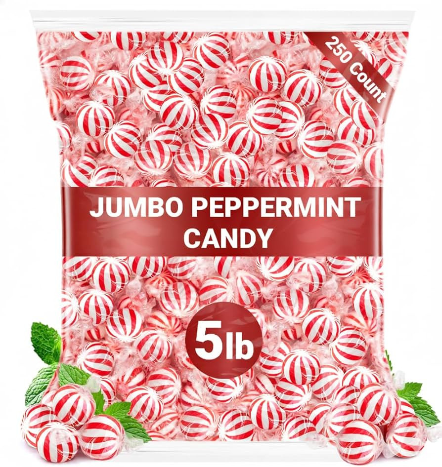 Jumbo Peppermint Candy Balls, 5 Pound Bulk Peppermint Hard Candy, Approx 250 Individually Wrapped... | Amazon (US)