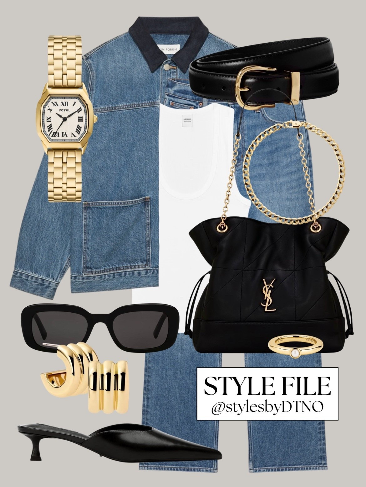 Styling an Aritzia denim workwear shirt with matching medium blue jeans, Tony Bianco mule kitten heels, a white scoopneck tank top, Saint Laurent 4.3 small Jamie shoulder bag, and Ana Luisa gold earrings (affordable alternatives are listed below)

Tags: Spring Outfit, Minimalist Fashion, OOTD, What To Wear, Elevated Casual, Neutral Fashion, Capsule Wardrobe 2026, Look For Less, Outfit Ideas, Style Guide, Effortless Chic, High Street Fashion, Quiet Luxury Style, Everyday Outfit,

#LTKSaleAlert #LTKSeasonal #LTKootd