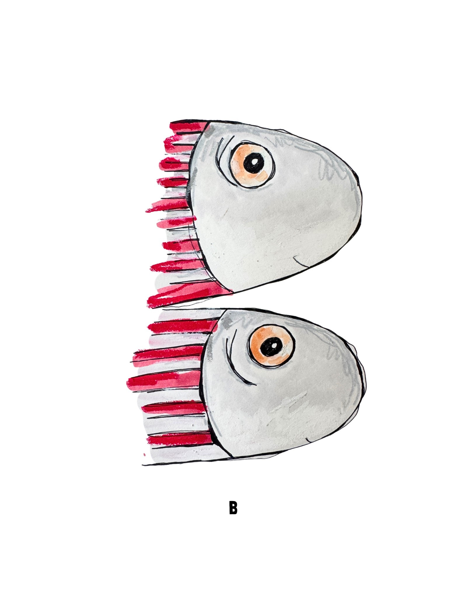 Fish font letter B using my favorite art supplies 