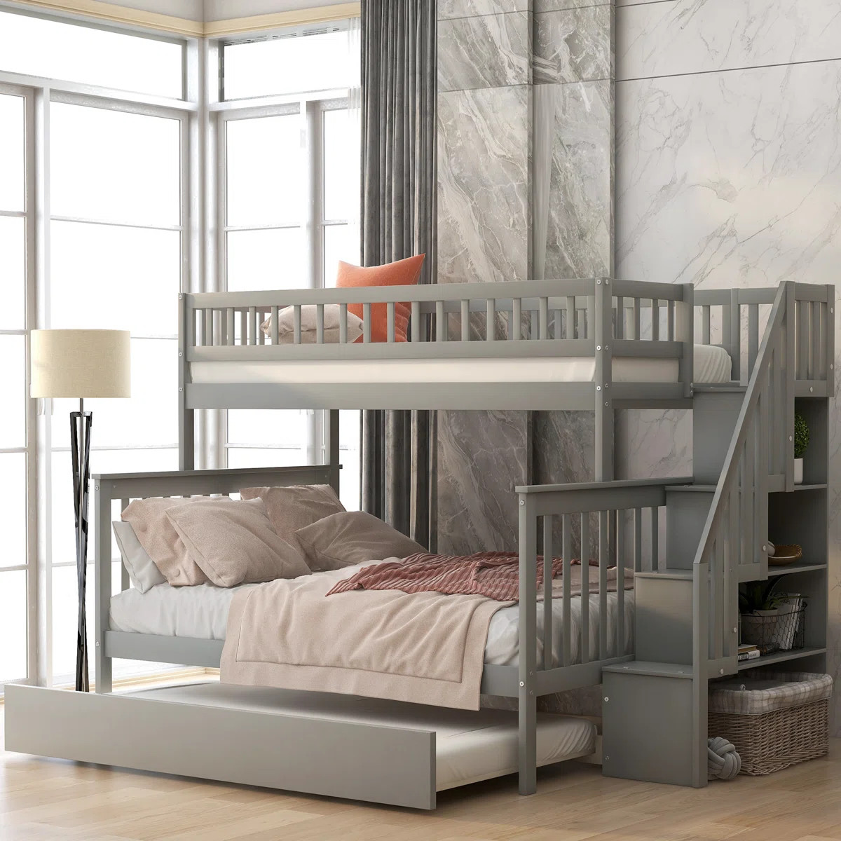 Hazzard Twin over Full  Standard Bunk Bed with Staircase and Trundle | Wayfair North America