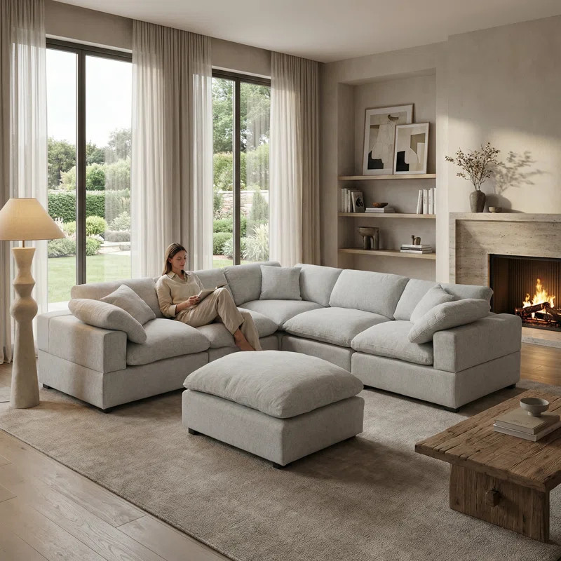 Wartow 6-Piece Upholstered Corner Sectional with Reversible Ottoman | Wayfair North America