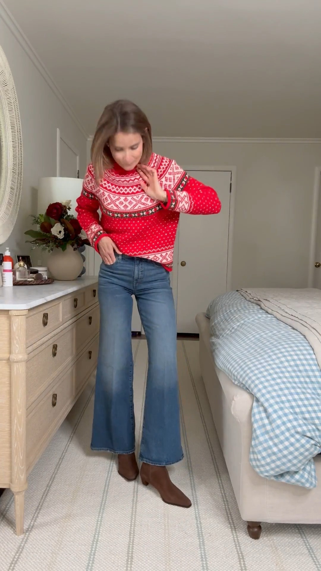 We're officially entering sweater season ❄️☃️ 🤍 No one does beautiful sweaters like @jcrew and they did it again it with this gorgeous red, white and forest green Fair Isle. From everyday classics to the perfect sweaters for the holidays, they nail the details, quality and price. Perfect for the holiday season and all winter long. Think cozy lodges, hot chocolate and wood burning fireplaces. Just pair with your favorite wide leg jeans and these beautiful suede boots and bag and you're set for the season. 

Comment links for all the details! 

@jcrew #injcrew #ad 

#LTKHoliday #LTKFindsUnder100 #LTKStyleTip