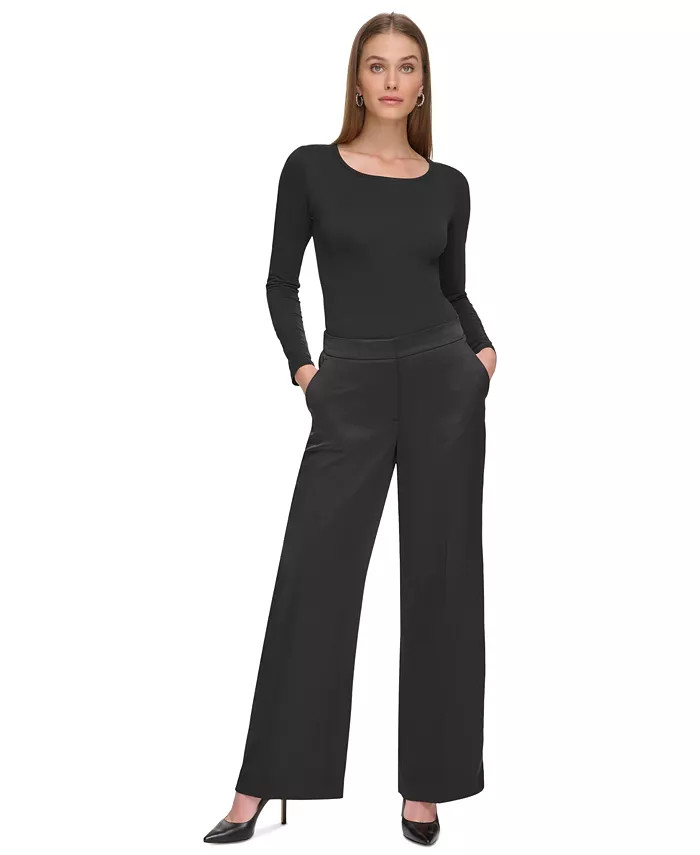 Women's Satin Mid-Rise Wide-Leg Pants | Macy's